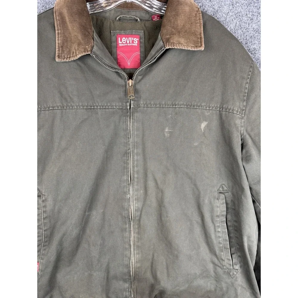 Levi's Canvas Utility Jacket Corduroy Collar Lined Men's XL Green Detroit Style - Picture 2 of 14